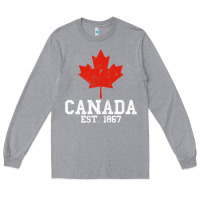 Heather Grey vintage canada est.1867 maple leaf canadian flag r Long Sleeve Tee - ArtChic