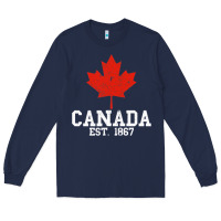 Navy vintage canada est.1867 maple leaf canadian flag r Long Sleeve Tee - ArtChic