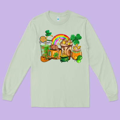 St. Patricks Coffee Cups Long Sleeve Tee Designed By Howdyjamesfarm