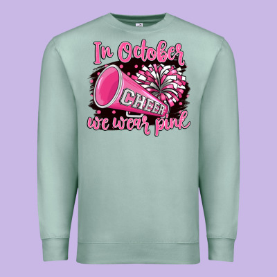 In October We Wear Pink Cheer Premium Sweatshirt Designed By Barkaloodesign