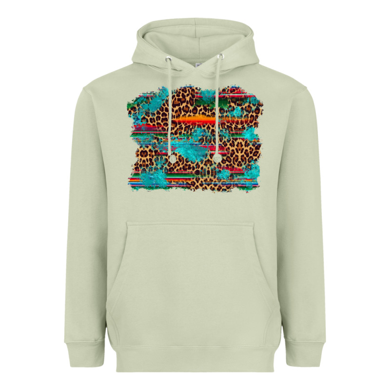 Western Serape Leopard Bull Skull Turquoise  Background Heavyweight Hoodie by Artiststas | Teevron