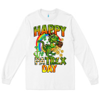 White Happy St. Patrex Day Long Sleeve Tee - CowGirlArtShop