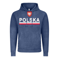 Vintage Denim Sporty Polska Flag And Emblem Polish Coat Of Arms Pullover Hoodie Vintage Hoodie - ArtChic