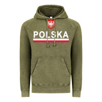 Vintage Olive Sporty Polska Flag And Emblem Polish Coat Of Arms Pullover Hoodie Vintage Hoodie - ArtChic