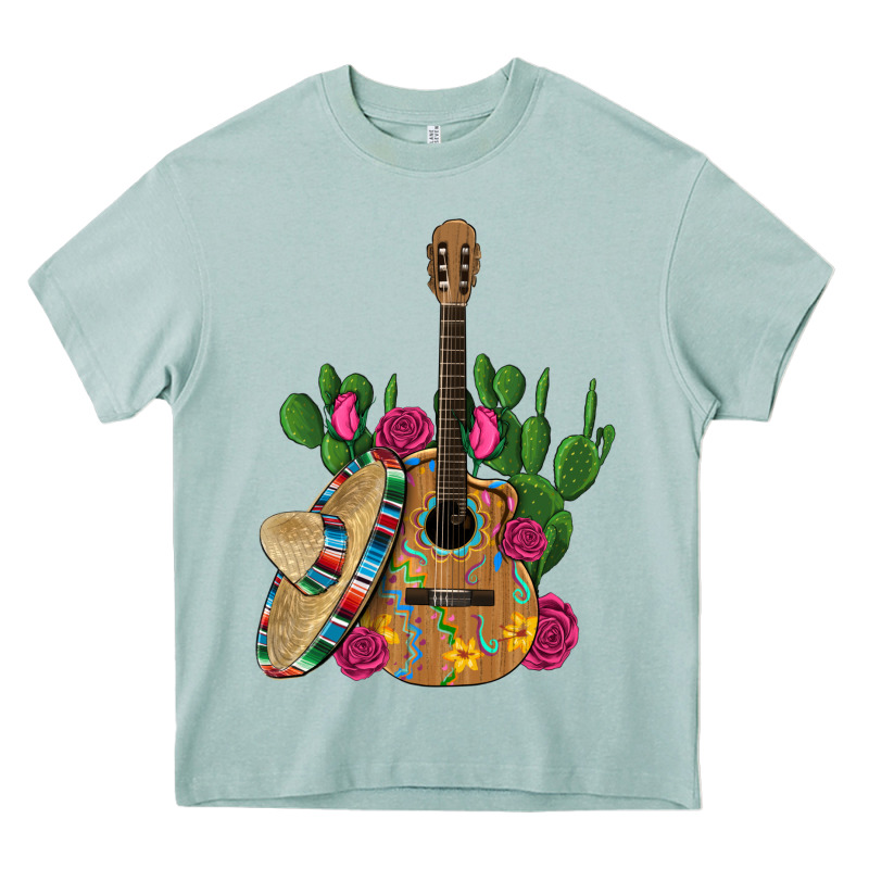 ,mexican Sombrero Guitar Rose Cactus Heavy Core Tee by Artiststas | Teevron