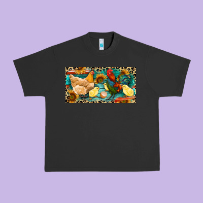 Chicken Rooster And Chicks With Leopard Urban Heavy Tee Designed By Ranaportraitstore