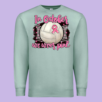 In October We Wear Pink Volleyball Premium Sweatshirt Designed By Barkaloodesign