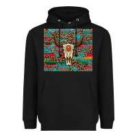 Black western serape leopard bull skull turquoise Heavyweight Hoodie - Artiststas
