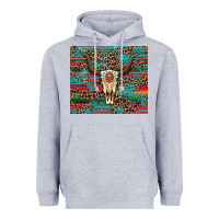 Heather Grey western serape leopard bull skull turquoise Heavyweight Hoodie - Artiststas