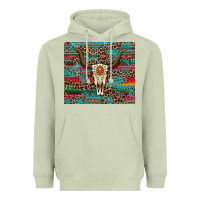 Matcha western serape leopard bull skull turquoise Heavyweight Hoodie - Artiststas