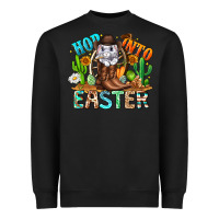 Black Hop Into Easter Bunny Western Heavyweight Sweatshirt - CowhideDigitalArt