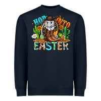 Navy Hop Into Easter Bunny Western Heavyweight Sweatshirt - CowhideDigitalArt