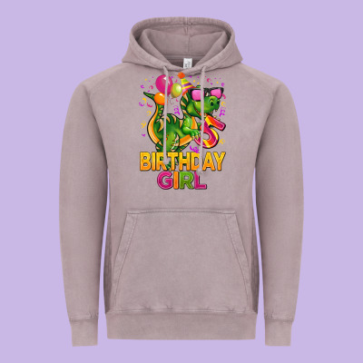 5 Rd Birthday Girl T Rex Pink Vintage Hoodie Designed By Cowgirlartshop