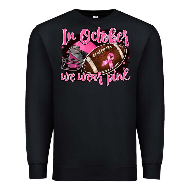 In October We Wear Pink With Football Premium Sweatshirt by BarkalooDesign | Teevron