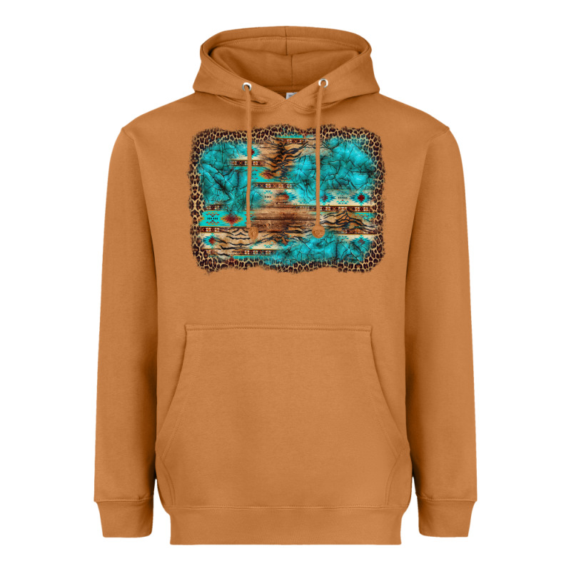 Western Turquoise Stone Aztec Tiger Pattern Background Heavyweight Hoodie by Artiststas | Teevron