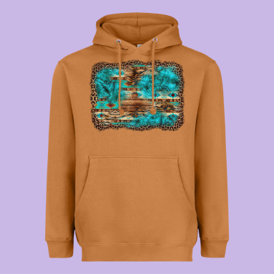 Western Turquoise Stone Aztec Tiger Pattern Background Heavyweight Hoodie Designed By Artiststas