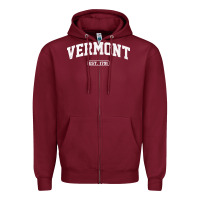 Burgundy vermont vintage state athletic style pullover hoodie Zipper Hoodie - ArtChic