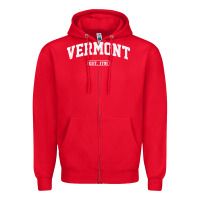 Red vermont vintage state athletic style pullover hoodie Zipper Hoodie - ArtChic