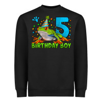 Black Birthday Boy Frog Age 5 Heavyweight Sweatshirt - LillyAllenDesigns