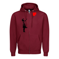 Burgundy banksy girl with balloon Zipper Hoodie - ArtChic
