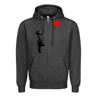 Charcoal Heather banksy girl with balloon Zipper Hoodie - ArtChic