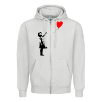 Dove Grey banksy girl with balloon Zipper Hoodie - ArtChic