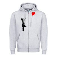 Heather Grey banksy girl with balloon Zipper Hoodie - ArtChic