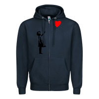 Navy banksy girl with balloon Zipper Hoodie - ArtChic