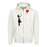 Oatmeal Heather banksy girl with balloon Zipper Hoodie - ArtChic