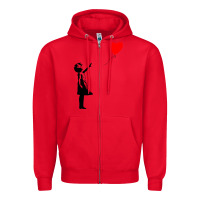 Red banksy girl with balloon Zipper Hoodie - ArtChic