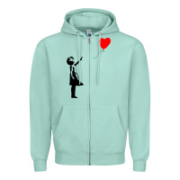 Seafoam banksy girl with balloon Zipper Hoodie - ArtChic