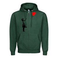 Sports Green banksy girl with balloon Zipper Hoodie - ArtChic