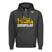 Charcoal Heather bulldozercat 1 Zipper Hoodie - ArtChic