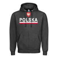 Charcoal Heather Sporty Polska Flag And Emblem Polish Coat Of Arms Pullover Hoodie Zipper Hoodie - ArtChic
