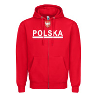 Red Sporty Polska Flag And Emblem Polish Coat Of Arms Pullover Hoodie Zipper Hoodie - ArtChic