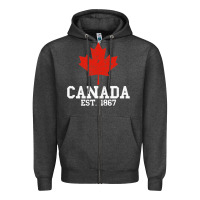 Charcoal Heather vintage canada est.1867 maple leaf canadian flag r Zipper Hoodie - ArtChic