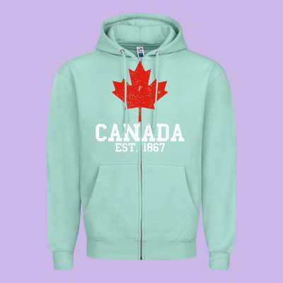 Vintage Canada Est.1867 Maple Leaf Canadian Flag R Zipper Hoodie Designed By Artchic