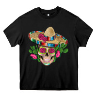 Black mexican skull sombrero roses cactus serape Heavy Core Tee - Artiststas