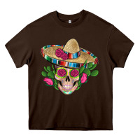 Chocolate Brown mexican skull sombrero roses cactus serape Heavy Core Tee - Artiststas