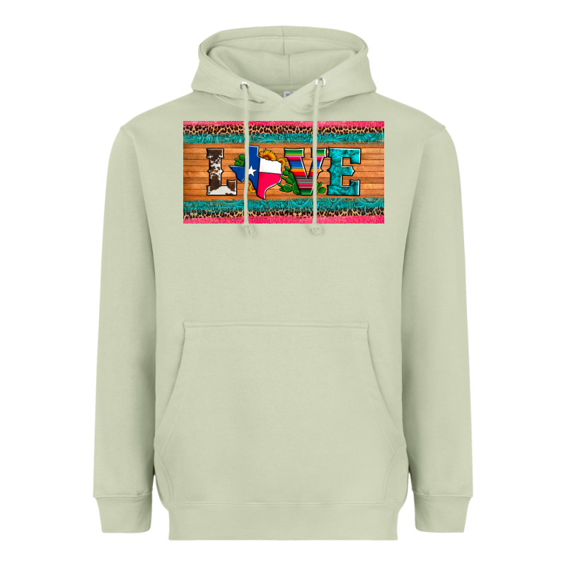 Love Texas Sunflowers Cactus Cowhide License Plate Heavyweight Hoodie by Artiststas | Teevron