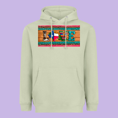Love Texas Sunflowers Cactus Cowhide License Plate Heavyweight Hoodie Designed By Artiststas