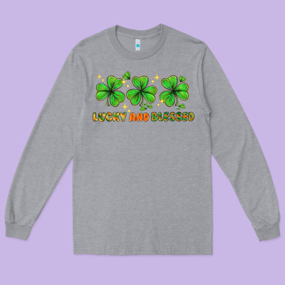 St. Patrick's Day Lucky And Blessed Long Sleeve Tee Designed By Howdyjamesfarm