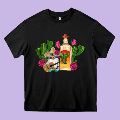 Mexican Tequila Gnomes Guitar Roses Cactus Serape Heavy Core Tee Designed By Artiststas
