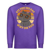 Purple funny retro sunset eff you see kay why oh you cat lovers t shirt Premium Sweatshirt - ArtChic