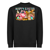 Black Happy Easter Animal Farm Truck Heavyweight Sweatshirt - CowhideDigitalArt