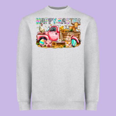 Happy Easter Animal Farm Truck Heavyweight Sweatshirt Designed By Cowhidedigitalart