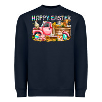 Navy Happy Easter Animal Farm Truck Heavyweight Sweatshirt - CowhideDigitalArt