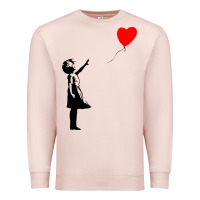 Pale Pink banksy girl with balloon Premium Sweatshirt - ArtChic