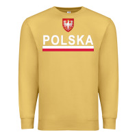 Antique Gold Sporty Polska Flag And Emblem Polish Coat Of Arms Pullover Hoodie Premium Sweatshirt - ArtChic