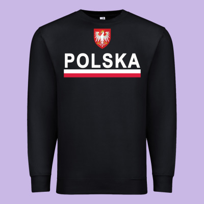 Sporty Polska Flag And Emblem Polish Coat Of Arms Pullover Hoodie Premium Sweatshirt Designed By Artchic